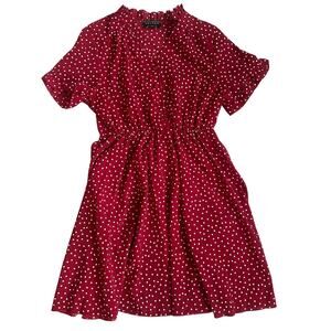 Womance Red/White Polka Dot, Quarter Button Down Short Sleeve Shirt Dress- M